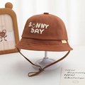 Brown infant sun hat with Sunny Day embroidery and adjustable drawstring chin strap - 8 Months-3 Years (46-50cm) / 27 Coffee (Smile Face)
