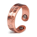 Detail of copper magnetic therapy ring showing hammered texture and embedded magnets - 2 Magnets/Adjustable Open / Antique Silver