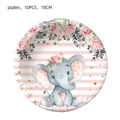Pink elephant and rose flower party paper plates 10-piece set for birthday decor - 7 Inch Paper Plates 10pcs
