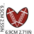 Macro detail of red heart embroidery patch with football stitch texture and dimensions - Letter V