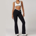 Women's two-piece yoga set with white sports bra and black flared high-waisted leggings - XL / Top And Bottom (Bra + Flare Pants) / Swan White