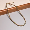 2mm rainbow tourmaline beaded necklace with gold heart pendant on wooden tray - XL0081 Color Stone with Heart Pendant