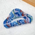 Chic oil painting style acrylic hair claw clip with blue and orange marble pattern texture - Peacock Blue - Triangle