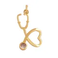 Golden stethoscope heart pendant with a sparkling crystal stone on white background - Gold Heart Stethoscope Clear Gem