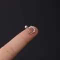 16G stainless steel cartilage stud earring with cubic zirconia leaf in silver finish - Circular Pavé Leaf Style (333-7#S)