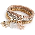 Three-piece stretch popcorn bracelets in gold, silver and rose gold with nautical charms - 1042 Elephant Anchor Rudder Set