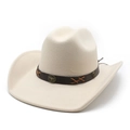 Beige wool felt western cowboy hat with brown leather band and bull metal emblem - M(56-58cm) / Beige