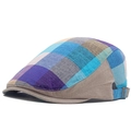 Detail of adjustable metal buckle on plaid flat cap with textured woven fabric - Colorful Patchwork Plaid 2