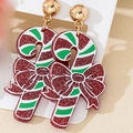 Orecchini di Natale a bastoncino di zucchero con glitter rossi e fiocchi verdi - Bastoncino di Zucchero