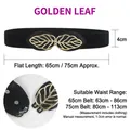 Elastic black waist belt for women with golden leaf buckle, 4cm width and stretch fit - Golden Leaf Style (Black)