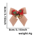 Beige plaid Christmas bow with red velvet and golden bells ornament, size 8x8cm - Bells Bow / Linen + Velvet Green Leaf