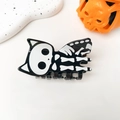 Dettaglio di un fermaglio per capelli di Halloween con design gatto scheletro bianco e nero - Scheletro in piedi di Halloween - 8 cm nero
