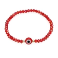 Bohemian kralenarmband met boze oog, rode gefacetteerde kralen en gouden accenten - Enkel Rood Oog Gefacetteerde Kralen Elastiek(C-B220009C)