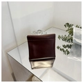 Minimalist dark brown leather mini pouch with spring closure and smooth finish - Small / Coffee