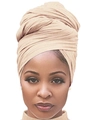 Light beige jersey head wrap turban for women in a professional layered wrap style - One Size / Beige