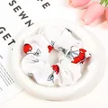 Plaid scrunchie with red cherry pattern and green leaves on white chiffon fabric - White Cherry Scrunchie