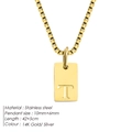 Minimalist square cube pendant necklace with letter T in 14K gold stainless steel finish - Letter T / Gold