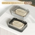 Dual-layer soap box set in obsidian black and simple grey with sealing lids - Double Layer Sealed / Translucent Grey + Obsidian Black