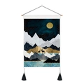 Close-up of abstract mountain tapestry with golden moon, stars, and black tassels - 35x50cm / Style 2