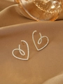 Elegant gold heart stud earrings with white zircons on premium silk background - Gold Pave (K-337)