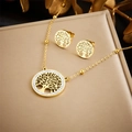 Golden Tree of Life jewelry set with rhinestone necklace and round stud earrings - Gold Tree of Life Style (N2735)