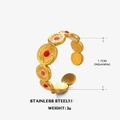 18K gold-plated stainless steel adjustable ring with pink enamel disc detail - Gold Round Sunburst Open Style (ZN1107G-2)