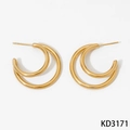 Minimalist double layer C-shaped hoop earrings in polished gold stainless steel finish - Gold (KD3171)