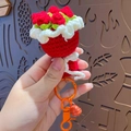 Handmade crochet flower bouquet keychain with red yarn, orange bell and metal clasp - Red Rose