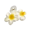 Translucent frangipani flower hair claw clip with creamy white petals and yellow center - Double Plumeria [White Yellow Center]