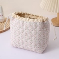 Quilted cosmetic bag pink floral makeup pouch cute travel toiletry organizer with drawstring - Pink Floral Stripe