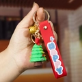 Christmas tree soft rubber keychain with golden bell and red happy letter hand strap - Classic Christmas Tree