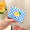 Slim credit card holder in blue checkered pattern with cute cartoon lemon design - Blue Lemon (Mirror Window 20 Card Slots + 2 ID Slots)