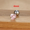 Detail view of a 4mm pink heart cubic zirconia stud earring with screw-back in silver - 4mm Silver Tone Pink Style (E1611)