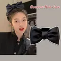 Elegant black satin bow hair claw clip for high top hair styling and face contouring - Black Satin Bow Square Style Claw Clip / Black