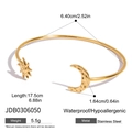 Detailed view of 18K gold plated stainless steel sun and moon cuff bracelet with dimensions - Gold Sun and Moon Hammered Style (JDB0306050)