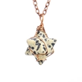 Handmade Merkaba natural spotted stone pendant necklace with copper wire wrap - Antique Copper + Dalmatian Jasper