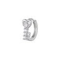 Silver heart-shaped hoop earring with four clear cubic zirconia stones in elegant finish - Hollow Heart Four Zircon Style (EK00194) / Silver