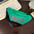 Neon green nylon kids' fanny pack with pink PATYR logo and adjustable black strap - Green