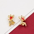 Cute golden reindeer charms with red enamel details for DIY Christmas jewelry crafts - 14# Gold 3D Reindeer