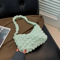 Mint green pleated cloud shoulder bag featuring textured bubble fabric design - Green