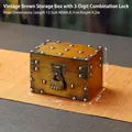Vintage dark brown wooden jewelry storage box with retro three-digit code lock - Brown Round Nails + Combination Lock