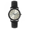 Minimalist black silicone watch with gold indices and blue hands on sunburst silver dial - Black Strap White Dial