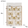 Lot de 10 pinces papillon de Noël beige avec paillettes dorées pour décoration de sapin - Style D / Or