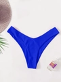 Chic cobalt blue high-cut bikini bottom with seamless V-shape design for beach vacations - Royal Blue