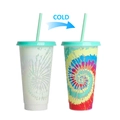 710ml color changing cold cup with lids and straws in white and tie-dye patterns - 701-800ml / Vortex Pattern