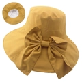 Bright yellow wide brim sun hat for women featuring a large elegant decorative bow - M (56-58cm) / Yellow Normal