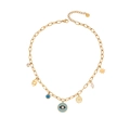 Collar corazón de acero dorado con ojo esmaltado y perlas sobre fondo blanco - Estilo Ojo Turco Estrella (2#)