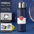 Deep blue 1500ml 316 stainless steel vacuum insulated bottle with carrying rope - 1500ml / Handle Lid + Carrying Rope / Dark Blue