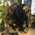 French oversized 19cm satin flower brooch in metallic bronze gold fabric finish - Olive Green