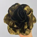 French oversized 19cm satin flower brooch in metallic bronze gold fabric finish - Olive Green